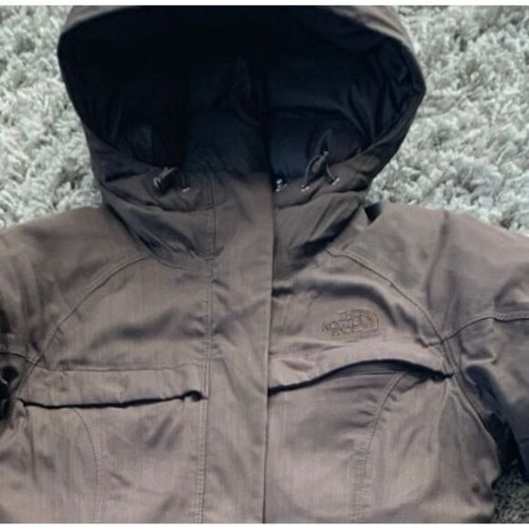 The North Face Arctic Hyvent Down brown Hooded Parka LONG JACKET COAT sz S - Picture 9 of 9